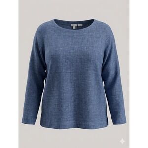 Sigrid Olsen Linen Top Large Womens Boho Summer Lagenlook Minimal Blue